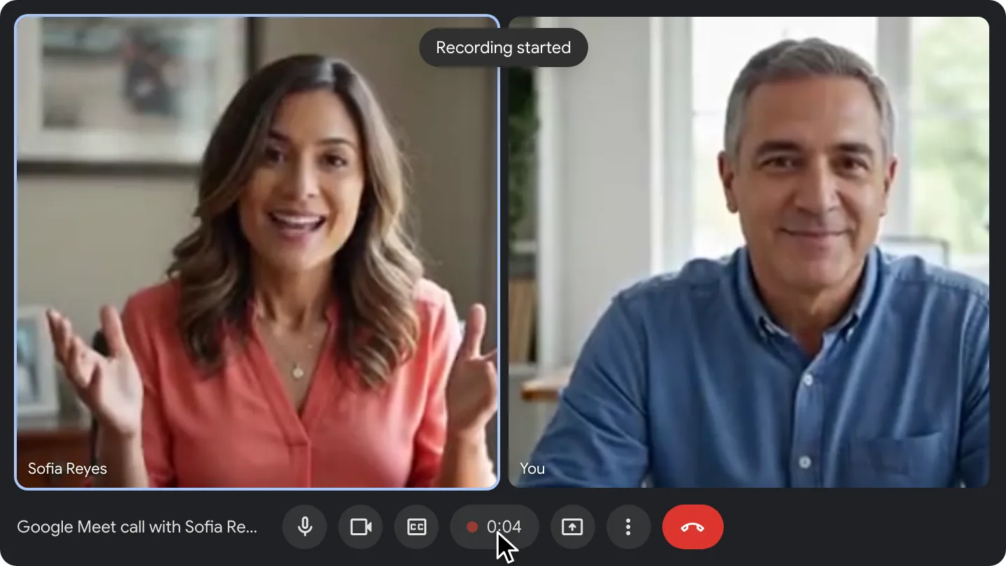 Google Meet call being recorded with RecordMeeting